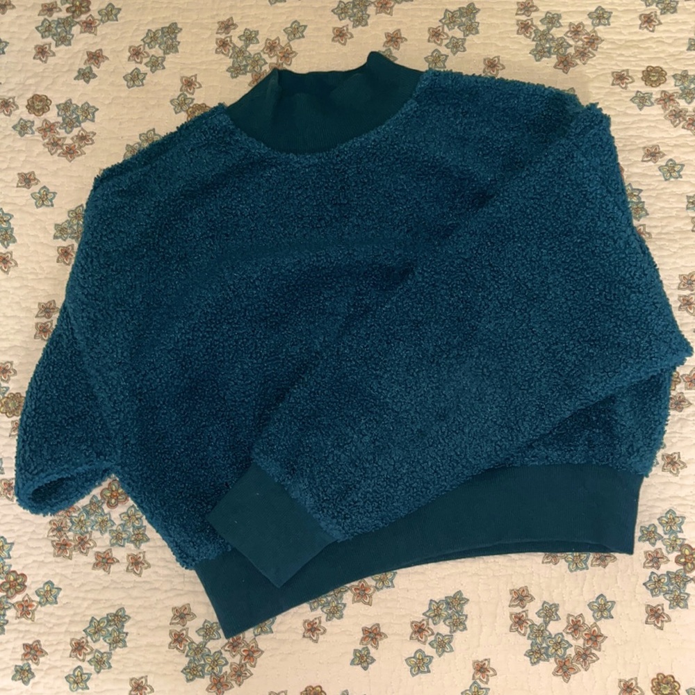 Fabletics Teal Sherpa Pullover Sweater